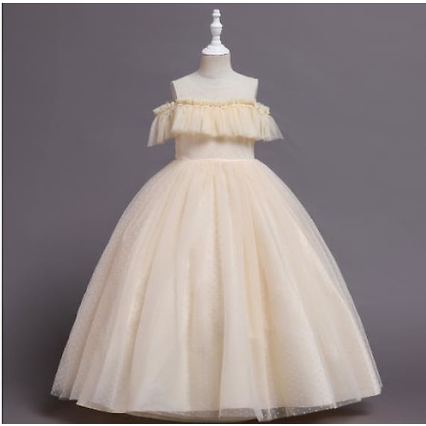 Barnkläder Girl's New Design Suspender Dress, Mesh Polka Dot Princess Dress, Barns Lång Sommarklänning, Girls' Performance Costume, Banque vY Champagne 130
