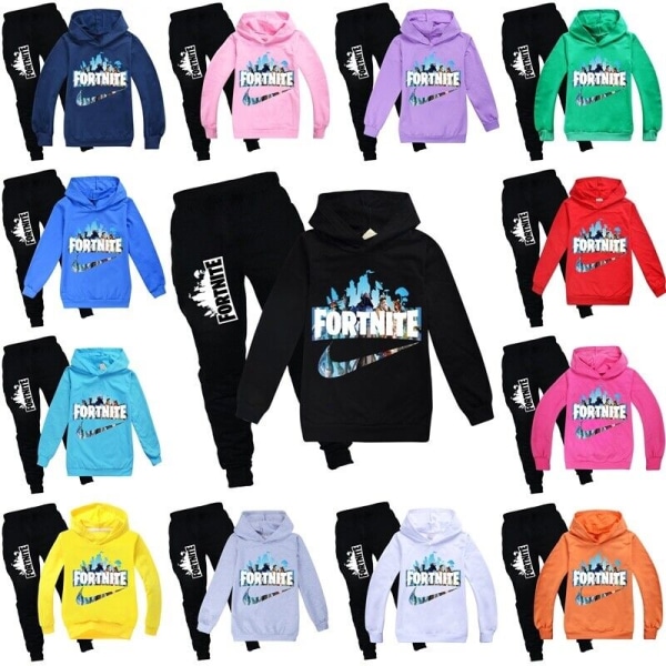 Fortnite träningsoverall Set Hoodie Jumper Topp+byxor Passar sportkläder Z blue 11-12 years