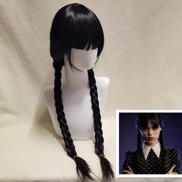 Cosplay-peruukki Pitkät Mustat Punokset Peruukki Ponnareilla Black