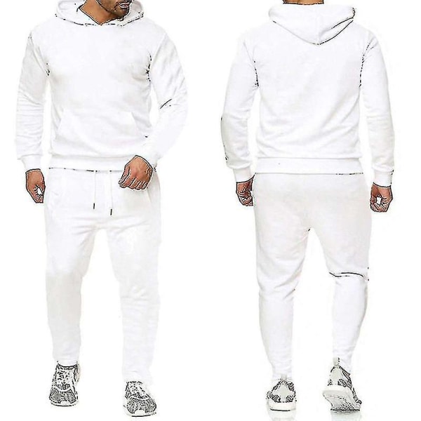 2 delar/ set Fitness träningsoverall för män Casual Sportbyxor Topp Sweatsuit Huvtröja Set #yogu vY White 3XL