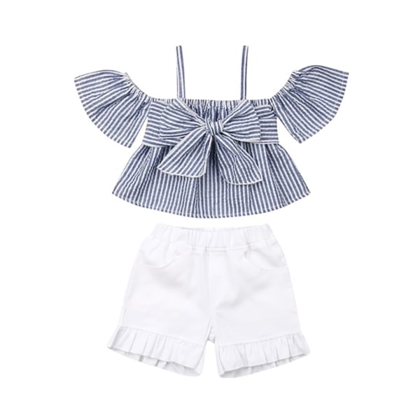 2kpl Baby Summer Outfit Stripe Crop Top shortsit Bowknot Pusero 120cm