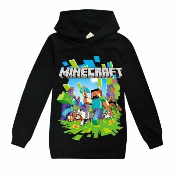 Børn Drenge Minecraft Hættetrøje Træningsdragt Sæt Langærmede Hættetrøjer H black hoodie 11-12 years (160cm)