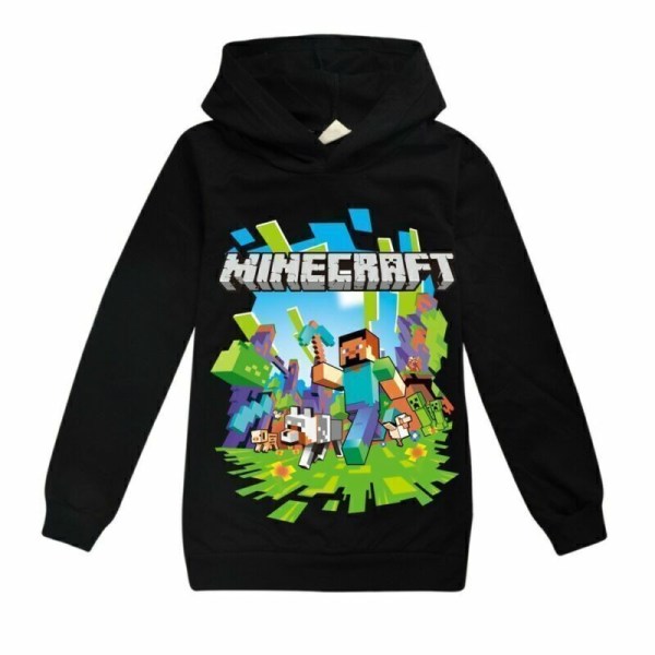 Børn Drenge Minecraft Hættetrøje Træningsdragt Sæt Langærmede Hættetrøjer H black hoodie 9-10 years (150cm)