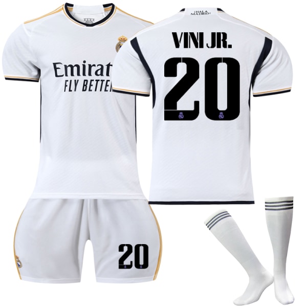 2023-2024 Real Madrid hjemmefotballdrakt for barn Vinicius nr. 20 VINI JR C 22