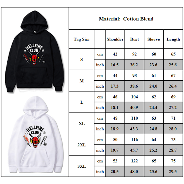 Stranger Things 4 Hellfire Club hettegenser Hettegenser Topp W White M