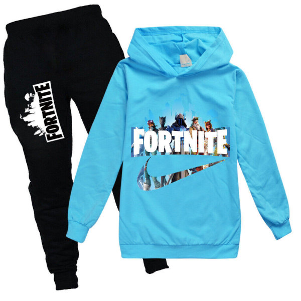 Fortnite träningsoverall Set Hoodie Jumper Topp+byxor Passar sportkläder Z wathet blue 11-12 years