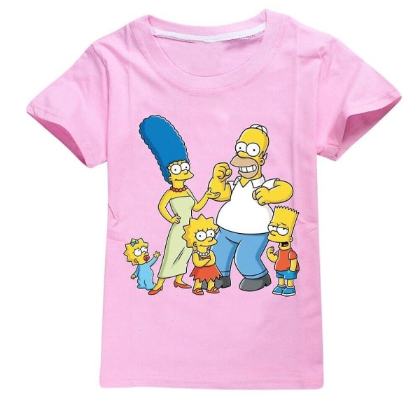 Barn Pojkar Flickor The Simpsons Print Casual Kortärmad T-shirt i bomull Top Tee Z X Pink 130CM 6-7Y