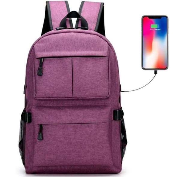 Slitstark Stor Ryggsäck med USB-port - . Lila