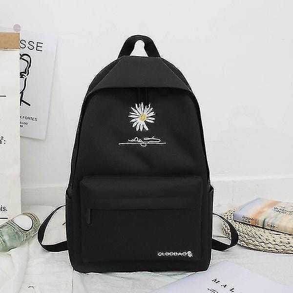 Ny Solid Rygsæk Pige Skoletasker Til Teenage Skoletaske Nylon Daisy Printing Bag Sort vY black