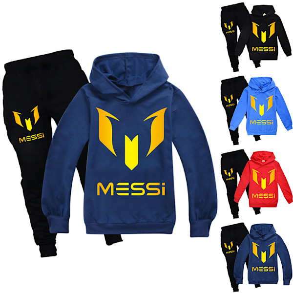 Barn Messi Forår Efterår Træningsoverallsæt Hoodie Sweatshirt T-shirt + Sportbukser Sort Black 160cm