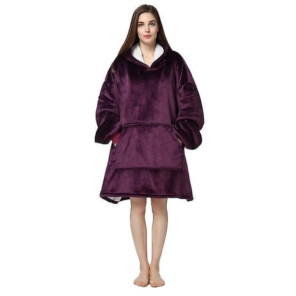 Parets hjemmeklær tyknet varm pyjamas med hette i kaldt vær deep purple