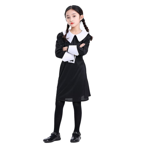 Tytöt Adams Family Keskiviikko CosDress Halloween Cosplay Performance Wear W Black L