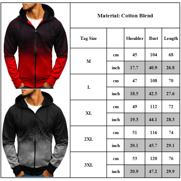 Herr långärmad jacka med dragkedja Hoodie Shirtskjorta Toppar W Red 2XL