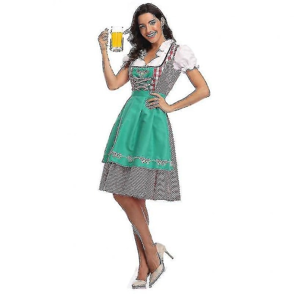 Rask levering Høy kvalitet Tradisjonell tysk pledd Dirndl-kjole Oktoberfest-kostyme for voksne kvinner Halloween-fest Style3 Green L