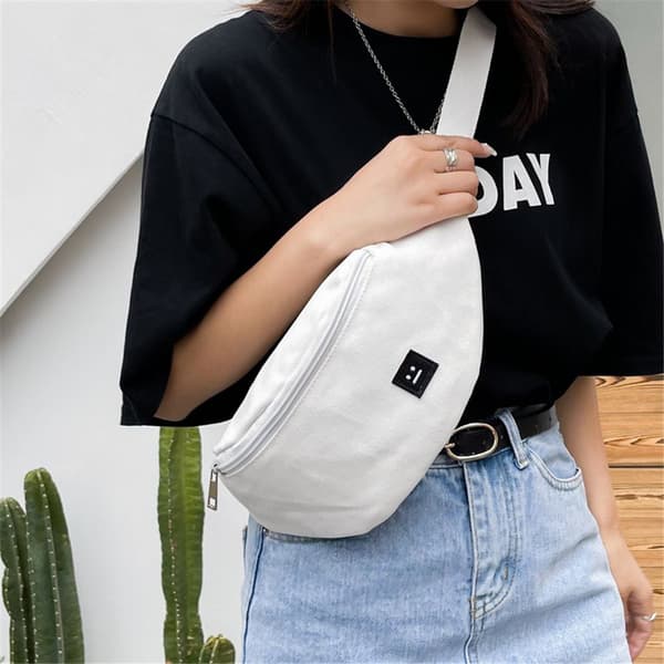 Dam Fanny Pack Midjeväskor Canvas Bum Bag SVART y black