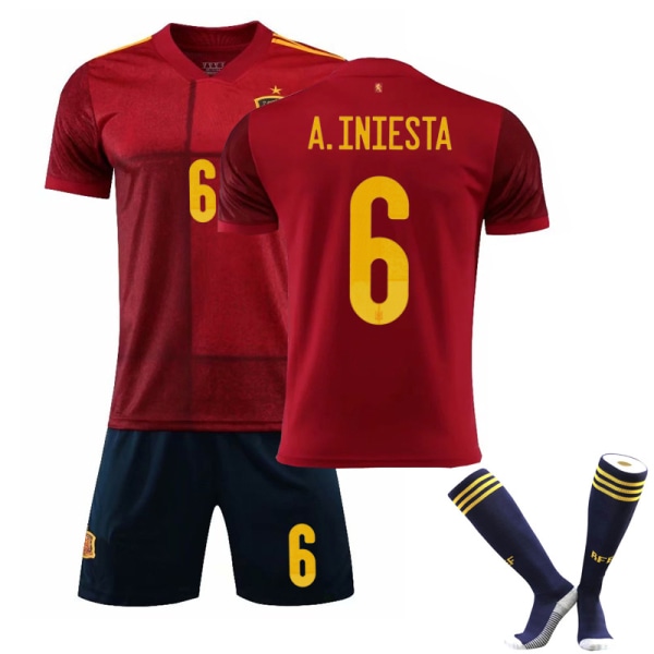 Spanien Jersey fodbold T-shirts Trøjesæt til børn/unge A.INIESTA 6 home 2XL