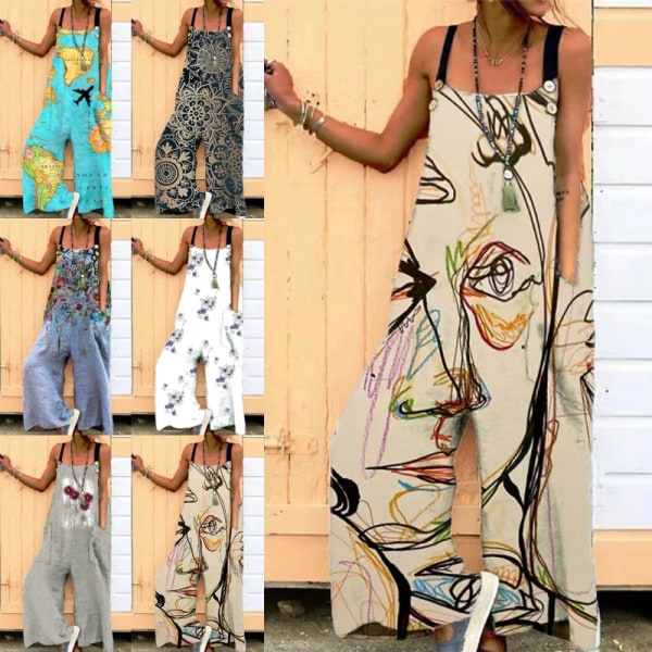 Kvinder Jumpsuits med brede ben Bohemian Long Pants Z X Sky Blue M