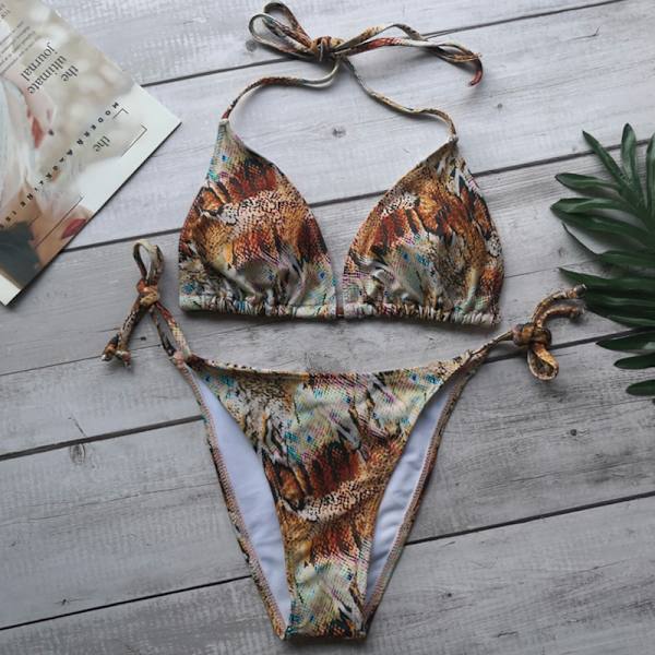 Naisten seksikäs rintaliivit ja tie ide tring uimapuvut uimapuku. Snakeskin Yellow S