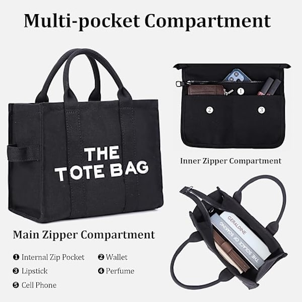 Naisten Canvas Kangaskassi Rento Canvas Messenger Bag olkalaukku Svart