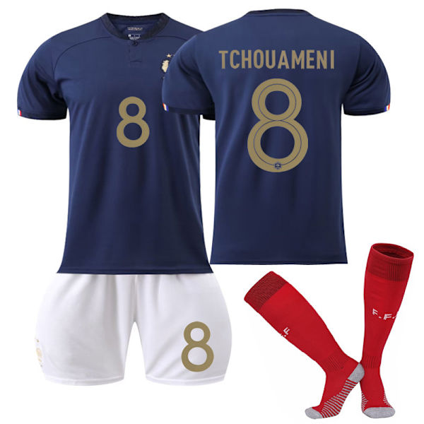 22-23 VM Frankrig Hjemme fodboldtrøjesæt W 8# TCHOUAMENI XL