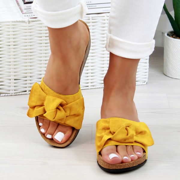 Sommersløyfe for kvinner med flatform mule-sandaler Slip On Sliders. yellow 40