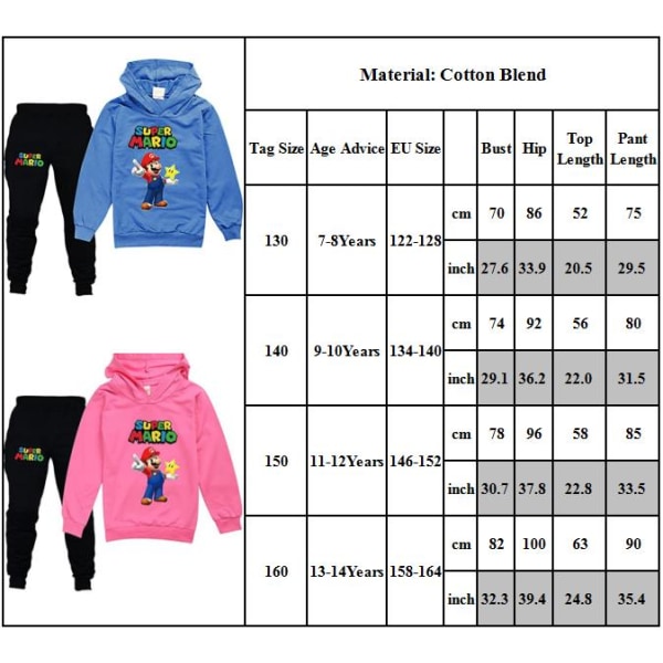 Pojat Tytöt Super Mario Hupparit Treeninguriided Topid+Joggingsid Set Z X musta black 160cm