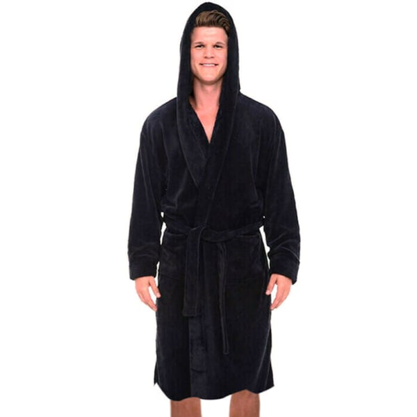 Langermet badekåpe for menn med myk salongbadekåpe - Black 3XL
