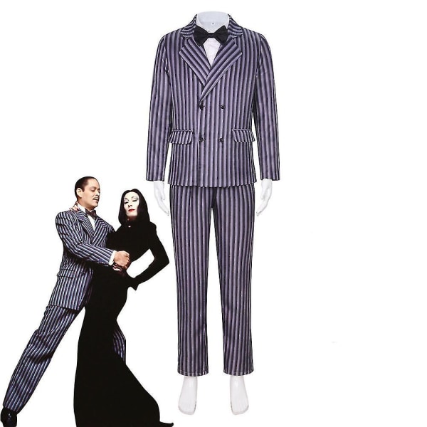 Onsdag Gomez Addams dräkt Randig kostym för män Halloween karnevalsfest förklädnad för vuxna barn Z 2XL