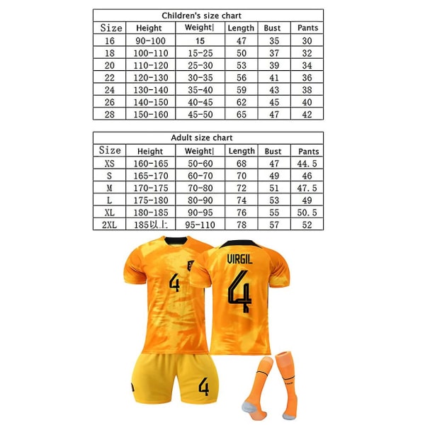 Hollandsk hold #4 Virgil Jersey Fodboldtrøje Suit Sportswear vY 26 kids