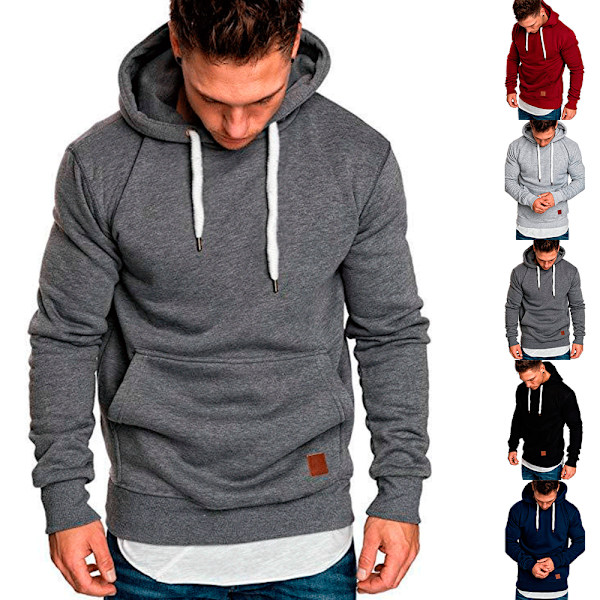 Langermet hettegenser for menn Hettegenser varm frakk New Fashion H wine red 2XL