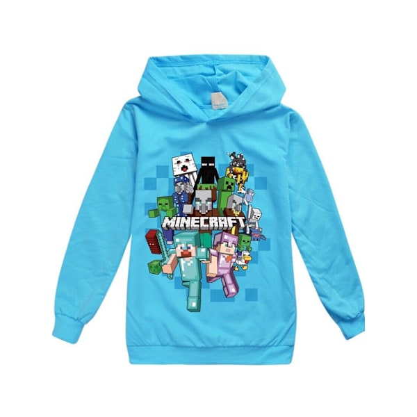 Barn Minecraft Jumper Hoodie Genser Langarmet Pullover Topper Lys blå Light blue 120cm