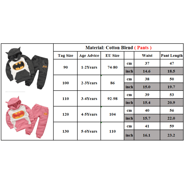 Barn Gutter Jente Batman Sweatshirt Topper Bukser Joggedress Grå y Black 110