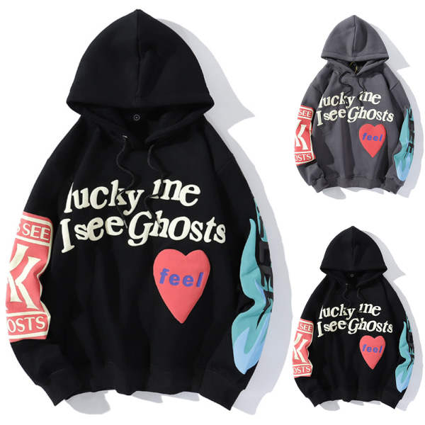 Unisex tröja Kanye Lucky Me I See Ghosts Hoodie Pullover W Grey 2XL