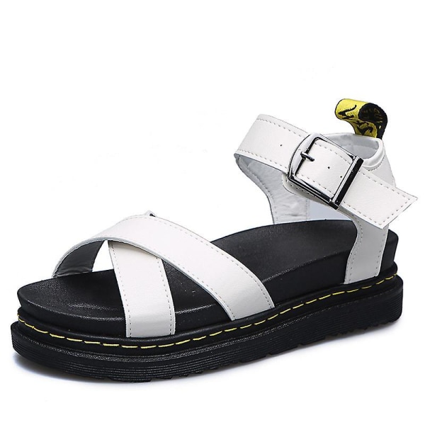 Sommer Dame Chunky Sandaler Tykk såle Strappy Flatforms Sko vY White EU 37