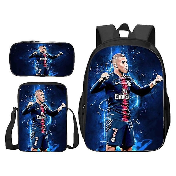 3st/ set fotboll superstar Mbappe ryggsäck student skolväska -1 Y1 Pencil Pouch