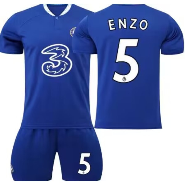 -23 Chelsea Home fotballskjorte for barn med sokker NO.5 ENZO Fernández C 22