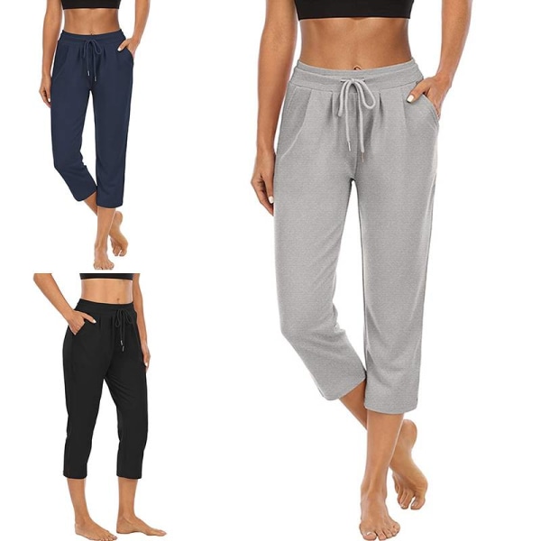 Kvinner Yogabukser med høy midje Fitness Løpelommer Bukser Z Light Grey,XL