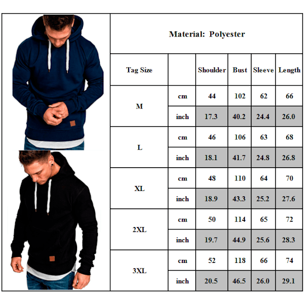 Langermet hettegenser for menn varm frakk New Fashion H navy L