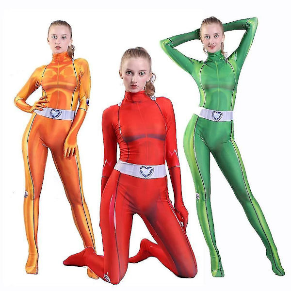 Totally Spies Cosplay kostym för kvinnor och flickor Anime Clover Sam Alex Bodysuit Suit Zentai W Green Adult M