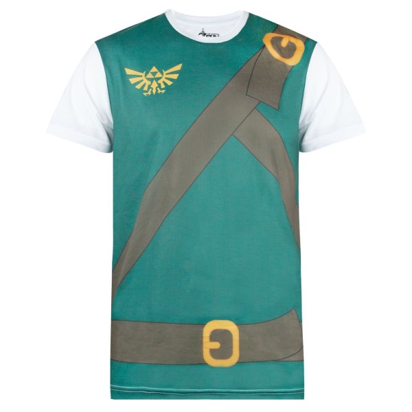 The Legend of Zelda T-skjorte med klassisk kostyme for menn med H White/Green/Brown M