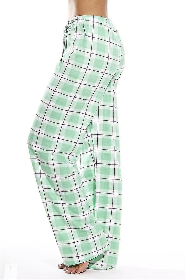 Kvinders pyjamasbukser med lommer, bløde flannel plaid pyjamasbukser til kvinder green L