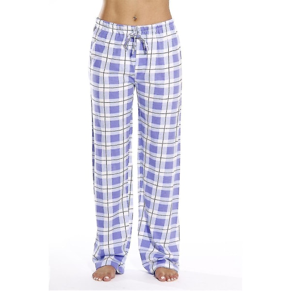 Naisten taskulliset pyjamahousut, pehmeät flanelliruudulliset pyjamahousut naisille purple L