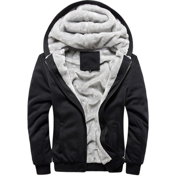 Herr tjock topp fleece päls fodrad varm vinter jacka W Black L