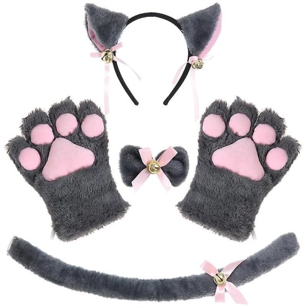Cute Cat Cosplay Rekvisitter Cat Ears Pannebånd Cat Claw Glove Cat Tail - Black