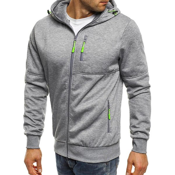 Män Zip Träningsjacka Gym Hooded ångärmad Sweatshirt Gym Top Höst Vinterkappa Light Gray L