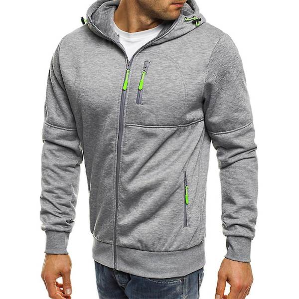 Män Zip Träningsjacka Gym Hooded Långärmad Sweatshirt Gym Top Höst Vinterkappa Light Gray 3XL