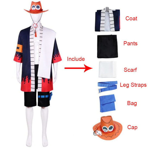 One Piece Portgas D Ace Cosplay Kostume Voksen Anime Kimono Sæt W Only Costume XXXL