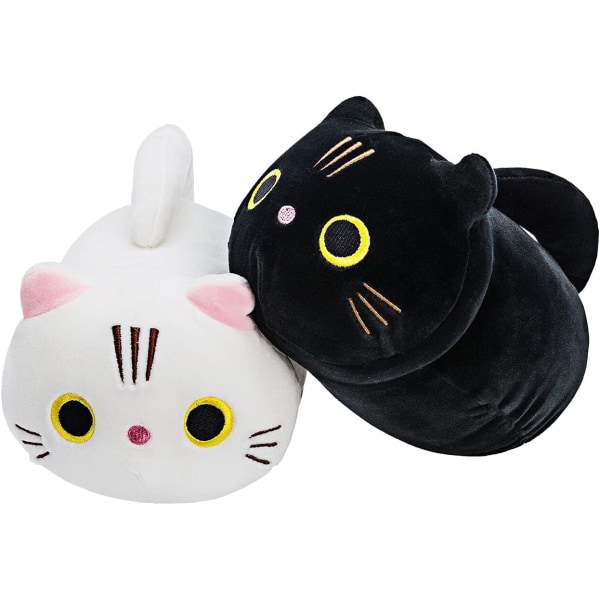 Set, 2 st gosedjur med svart katt och vit katt, kreativ dekoration gosiga plyschkuddar 8,5" för barn, flickor, pojkar (svart/vit)