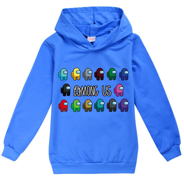 Blandt os Børn 3D Casual 3D Printet Sweatshirt Hættetrøjer Pullover V dark bule 130cm