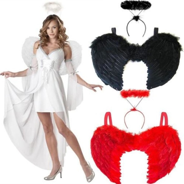 Feather Wings Fancy Dress Dame Dark Angel Costume Sort y black